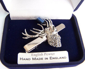 Fine English Pewter Tie Clip Roaring Stags Head