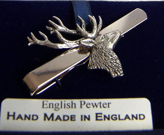 Fine English Pewter Tie Clip Stags Head