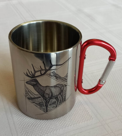 Steel Camping Hiking Carabiner Mug - Stag design